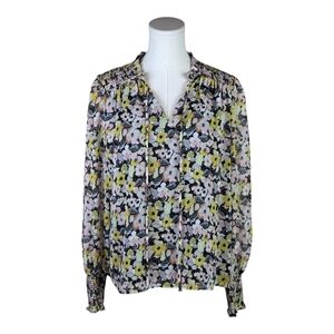 Fate Floral Smocked Ruffle Blouse Sz S Sheer Sleeve Boho Romantic Top